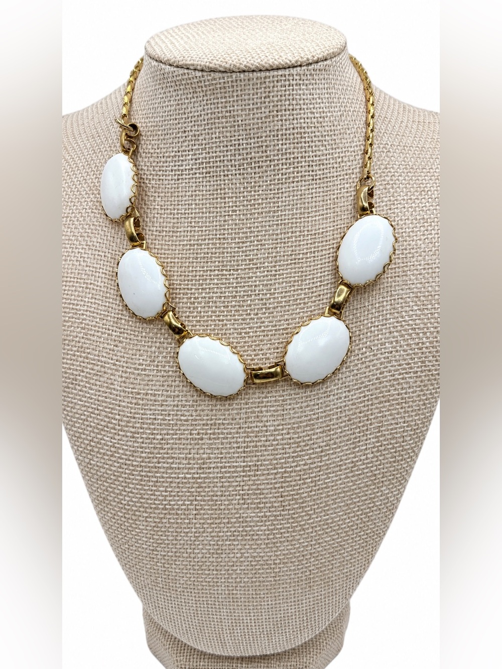 Gold-Tone White Oval Stone Necklace - Women Jewelry